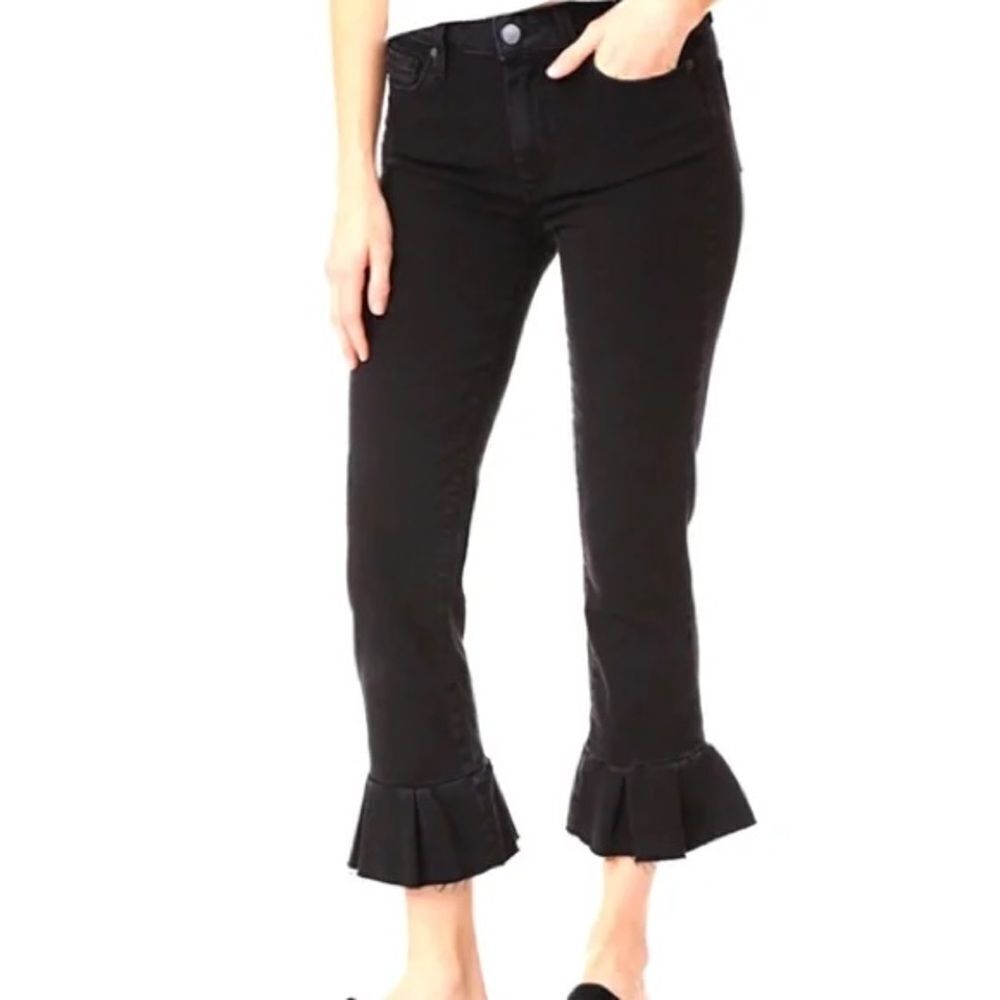 Paige jeans Elaine denim black frilly ankle hem‎ size 26 edgy rocker artsy fun